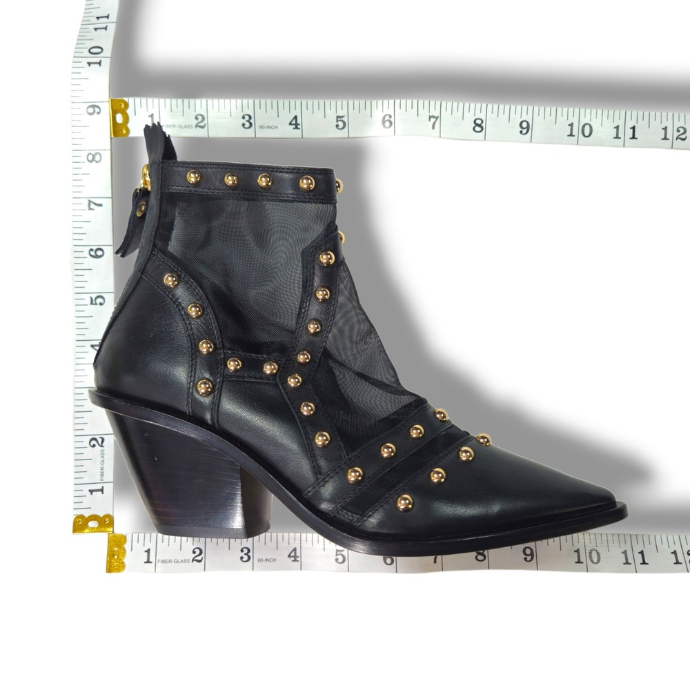 AGL Studded Mesh Ankle Boots Pointed Toe Block Heel Black Leather Bootie 37 6.5 - Picture 11 of 11